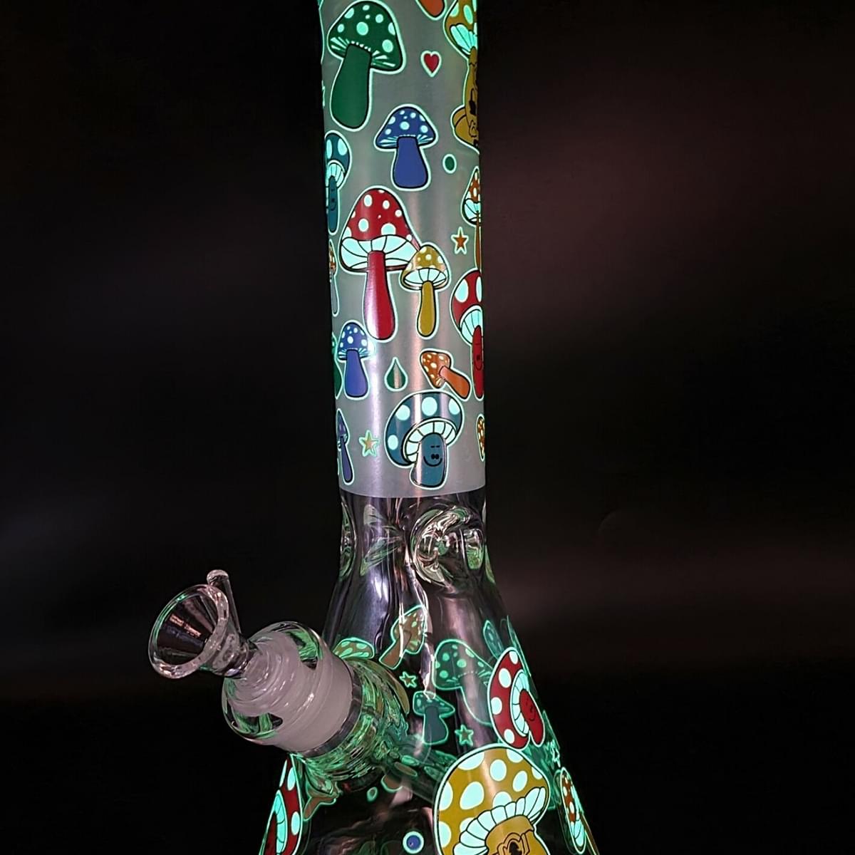 14" Glow in the HEAVY GAUGE Dark Mushroom Bong w/ Down Stem & Flower Bowl | Elite Series