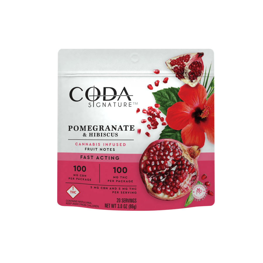 Coda Signature Fast Acting Fruit Notes | Pomegranate & Hibiscus 1:1 CBN:THC 100mg Rec