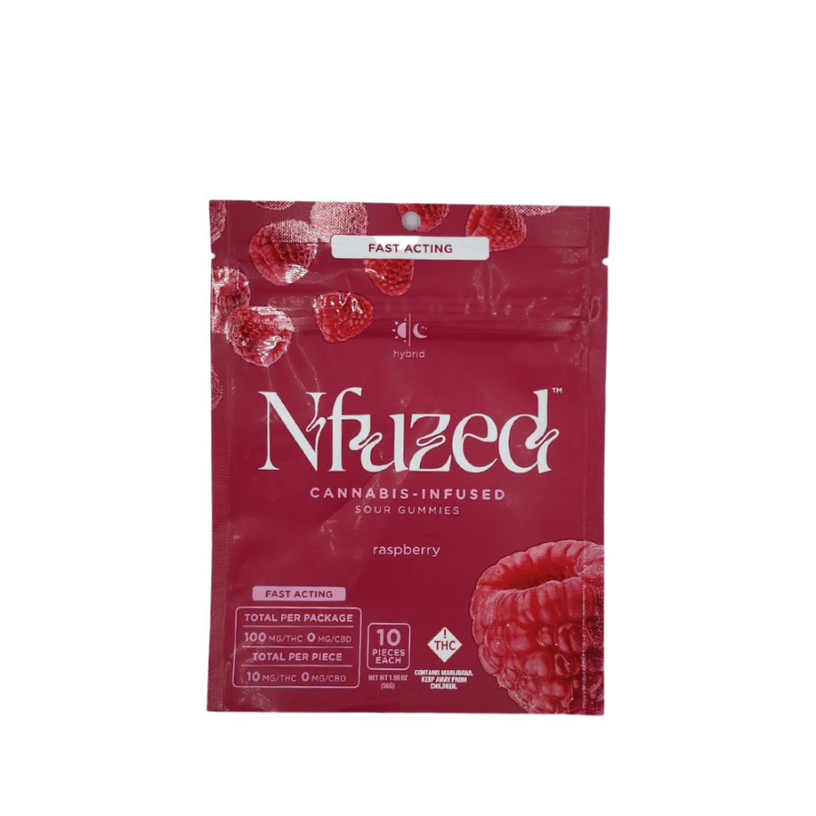 NFuzed Fast Acting Sour Gummies | Hybrid Raspberry 100mg Rec