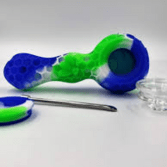 4.25" Silicone Honeycomb Hand Pipe with Glass Bowl and Poker - Assorted Colors
